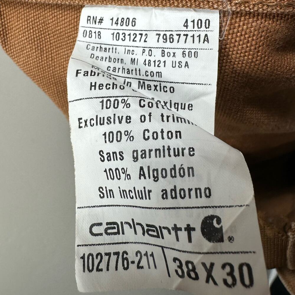 VINTAGE CARHARTT MEN'S BIB OVERALL RELAXED FIT DUCK BROWN 38x30 - Picture 7 of 7